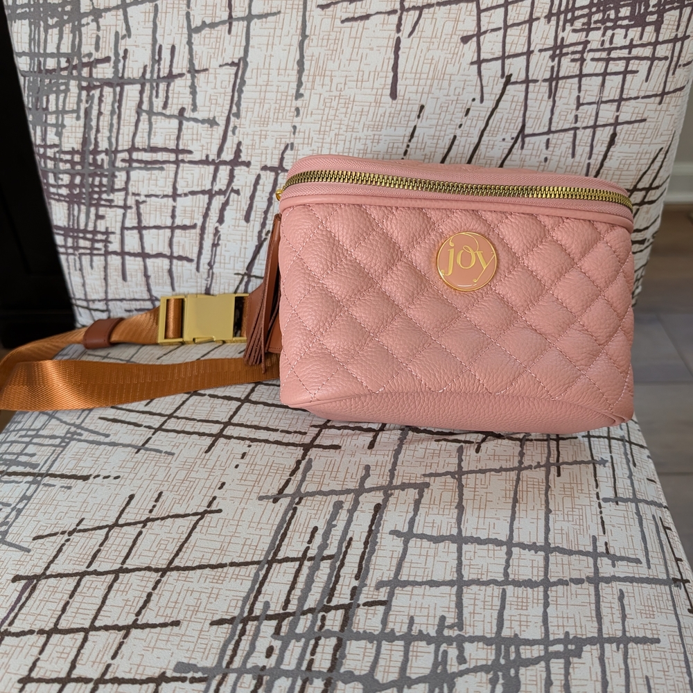 Joy Mangano Quilted Pink Crossbody Belt Bag with Gold Hardware